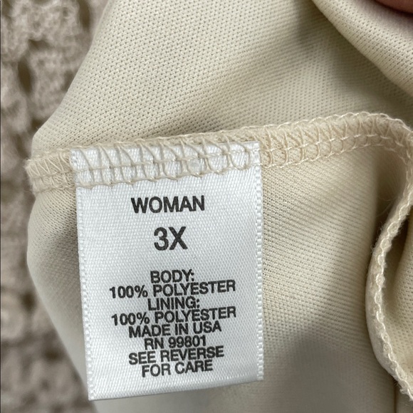 Dress Barn Crochet Cottagecore Flare Elegant Beige Women's 3X Pullover Tunic Top - Picture 9 of 10